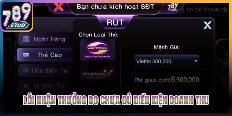 Lỗi nhận thưởng do chưa đủ điều kiện doanh thu